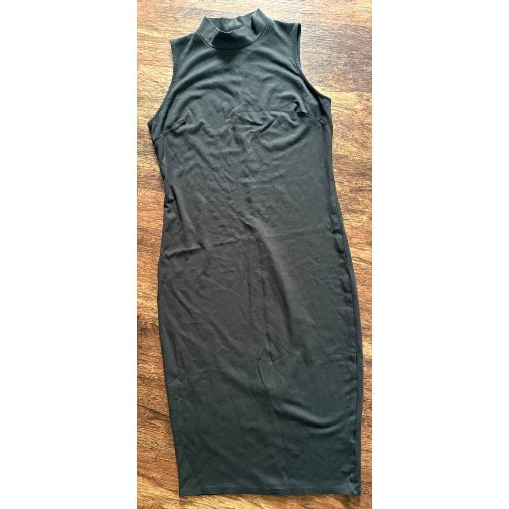 Who What Wear Black Sleeveless Mock Neck Midi Dress Womens Size Medium Solid EUC